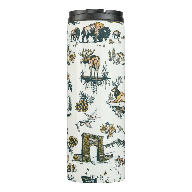 Yellowstone National Park Wildlife Pattern Thermal Tumbler (Back)