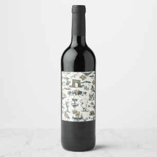 Yellowstone National Park Wildlife Pattern Wine Label