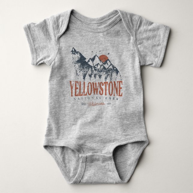 Yellowstone National Park Wolf Mountains Vintage   Baby Bodysuit (Front)