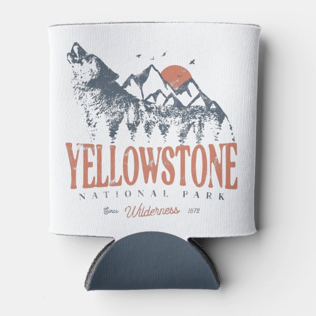 Yellowstone National Park Wolf Mountains Vintage   Can Cooler (Front)
