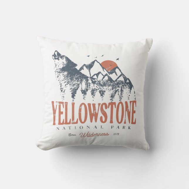 Yellowstone National Park Wolf Mountains Vintage   Cushion (Front)