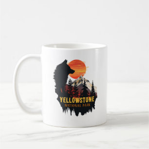 Yellowstone National Park, Wolf Orange Sunset Art Coffee Mug