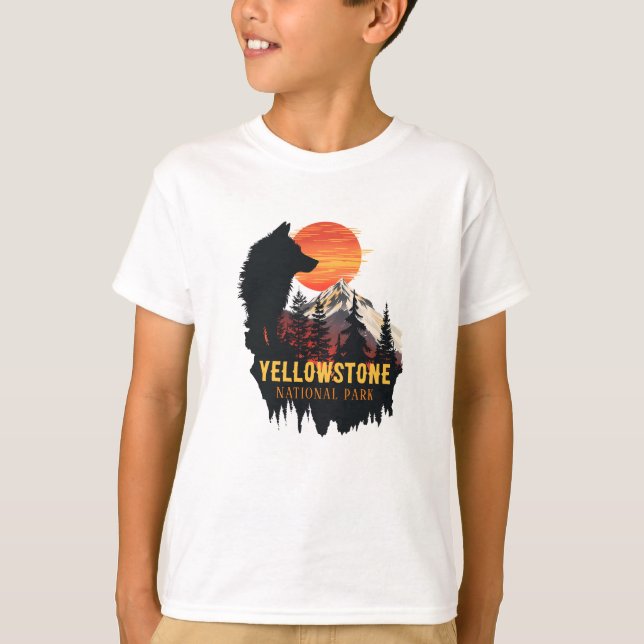 Yellowstone National Park, Wolf Orange Sunset Art  T-Shirt (Front)