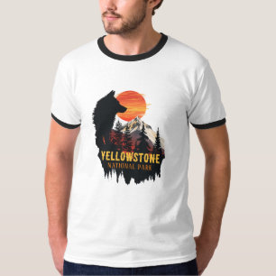Yellowstone National Park, Wolf Orange Sunset Art  T-Shirt
