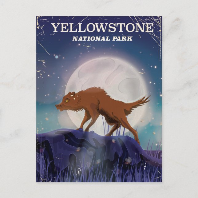 Yellowstone National Park wolf vintage poster Postcard (Front)