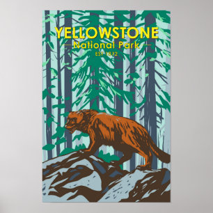 Yellowstone National Park Wolverine Vintage Poster