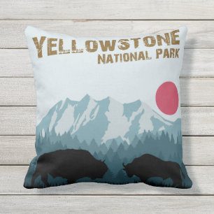 Yellowstone National Park WY Vintage Style Bison Cushion