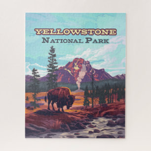 Yellowstone National Park Wyoming Bison Geyser Jigsaw Puzzle