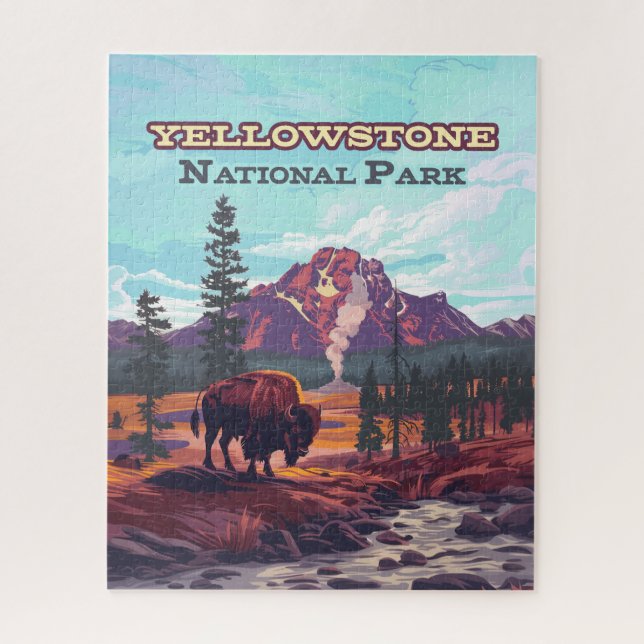 Yellowstone National Park Wyoming Bison Geyser Jigsaw Puzzle (Vertical)