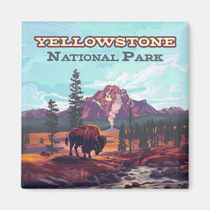 Yellowstone National Park Wyoming Bison Geyser Magnet