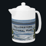 Yellowstone NP Frozen Lake Photo National Park<br><div class="desc">This Yellowstone National Park teapot features just one of the many beautiful and varied landscape features of this huge National Park. This photo captures a partially frozen lake complemented by tall evergreen trees and a blue sky. The icy waters provide the background for "Yellowstone National Park" which can be customised...</div>