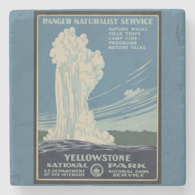 Yellowstone Old Faithful Park Vintage Poster Stone Coaster (Front)