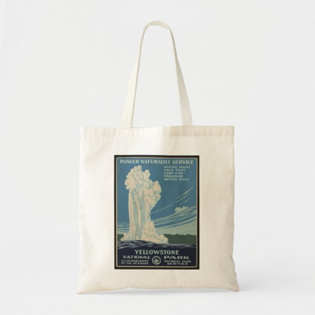 Yellowstone Old Faithful Park Vintage Poster Tote Bag (Front)