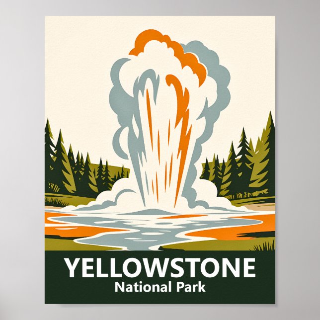 Yellowstone Old Faithful Vintage WPA Geyser Custom Poster (Front)