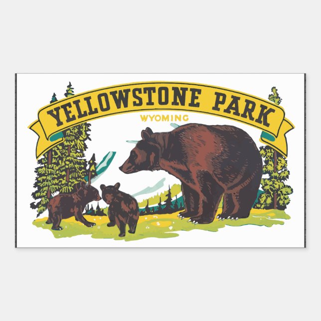 Yellowstone Park Wyoming, Vintage Rectangular Sticker (Front)