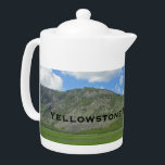 Yellowstone Photo Valley Landscape National Park<br><div class="desc">This Yellowstone National Park teapot features just one of the many beautiful and varied landscapes of this huge National Park. The lush green grass fills the valley and is framed with the mountains topped with cloud dotted blue sky. The beautiful mountains provide the background for "Yellowstone National Park" which can...</div>