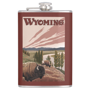 Yellowstone River Bison Vintage Travel Poster Hip Flask