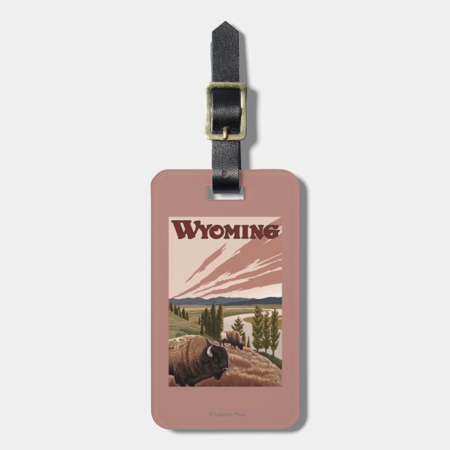 Yellowstone River Bison Vintage Travel Poster Luggage Tag (Front Vertical)
