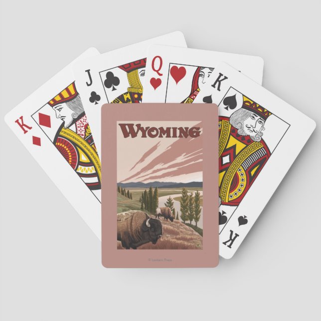 Yellowstone River Bison Vintage Travel Poster Playing Cards (Back)