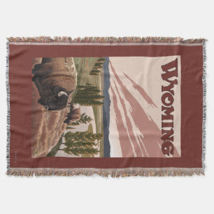Yellowstone River Bison Vintage Travel Poster Throw Blanket