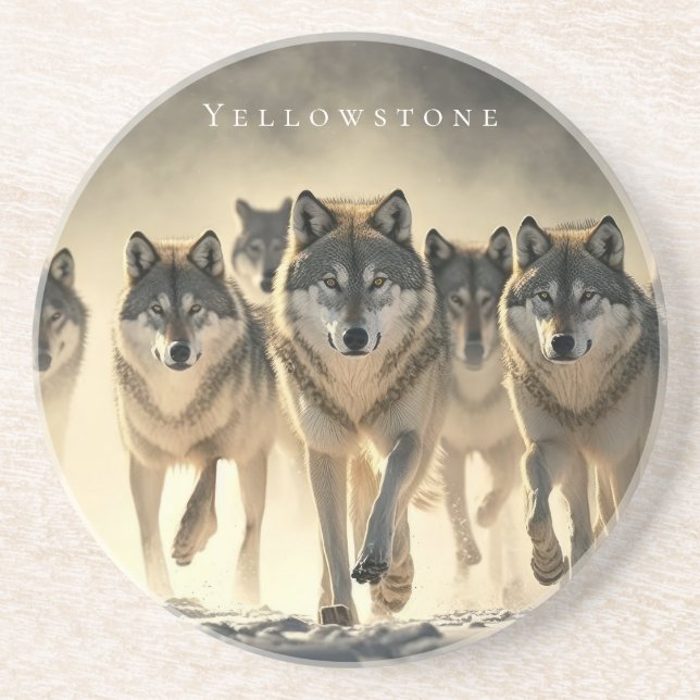 Yellowstone Sandstone Coaster Wolves (Front)