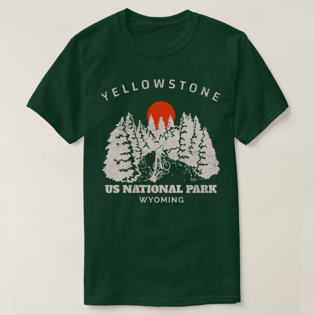 Yellowstone US National Park Mountain Biking Biker T-Shirt (Design Front)