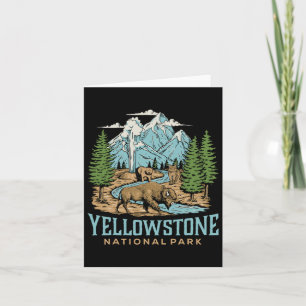 Yellowstone Us National Park Wolf Bison Bear Vinta Card