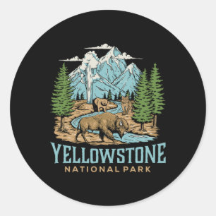Yellowstone Us National Park Wolf Bison Bear Vinta Classic Round Sticker