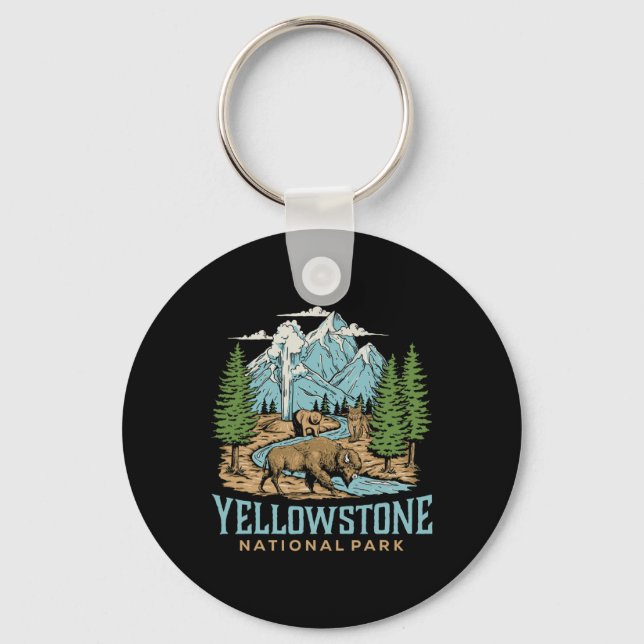 Yellowstone Us National Park Wolf Bison Bear Vinta Key Ring (Front)