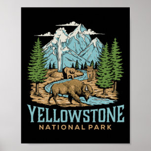 Yellowstone Us National Park Wolf Bison Bear Vinta Poster