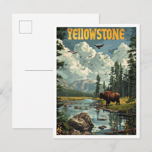 Yellowstone USA Classic Art Retro Vintage Travel Postcard (Front/Back)