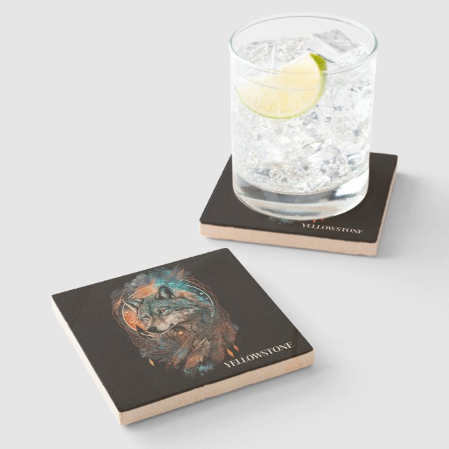 Yellowstone Wolf Sandstone Coaster (Side)