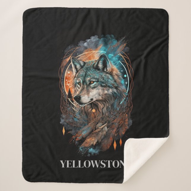 Yellowstone Wolf Sherpa Blanket Throw (Front)