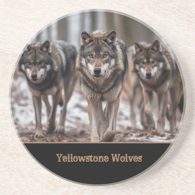 Yellowstone Wolves Sandstone Coaster (Front)