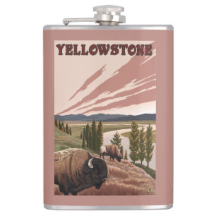 YellowstoneBison Scene Hip Flask