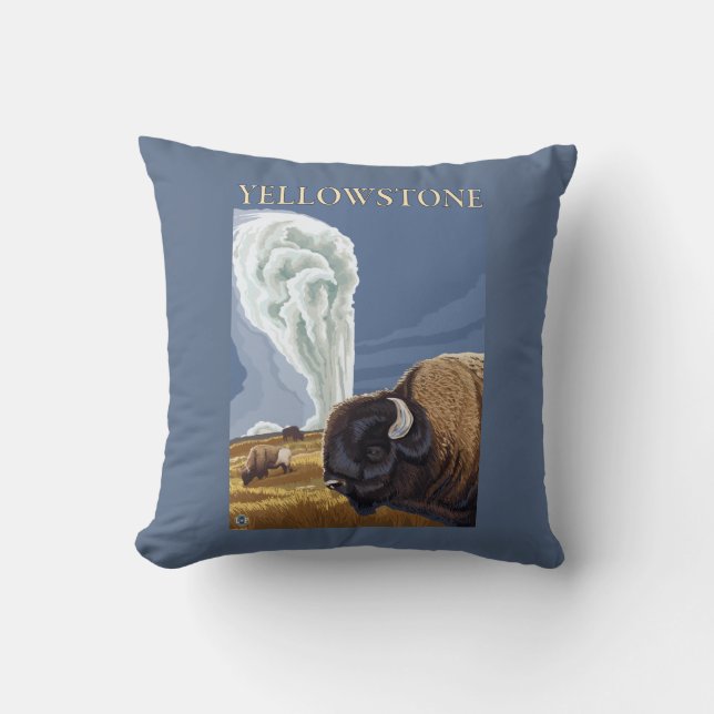YellowstoneBison with Old Faithful Cushion (Front)