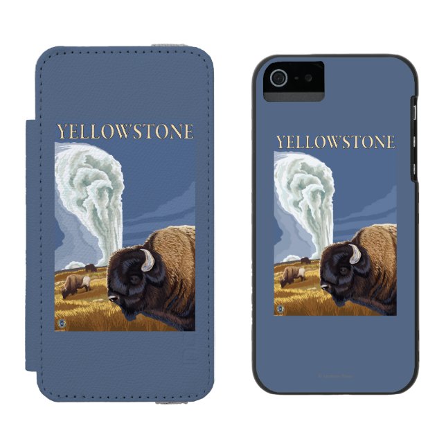 YellowstoneBison with Old Faithful Incipio iPhone Wallet Case (Side by Side)