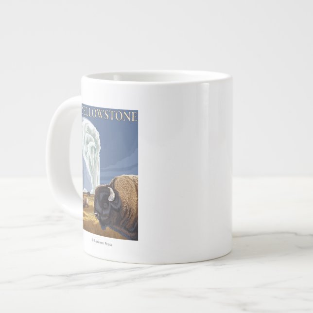 YellowstoneBison with Old Faithful Large Coffee Mug (Front Left)