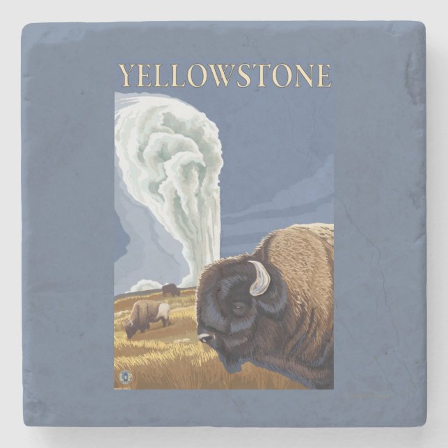 YellowstoneBison with Old Faithful Stone Coaster (Front)