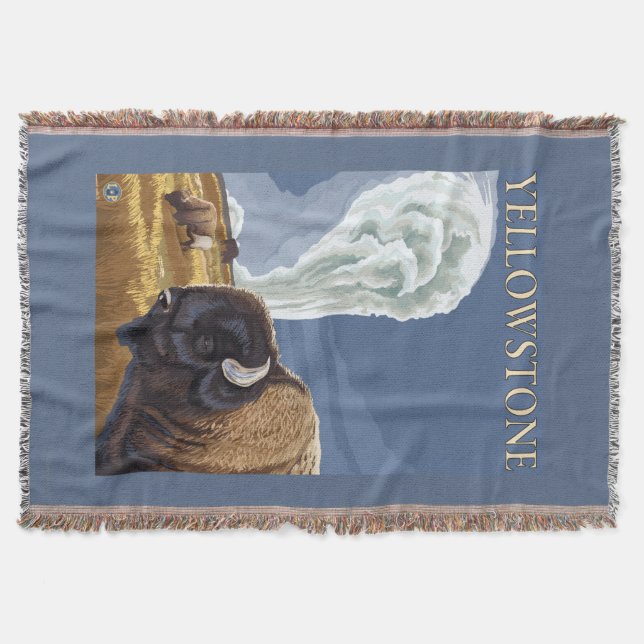 YellowstoneBison with Old Faithful Throw Blanket (Front)