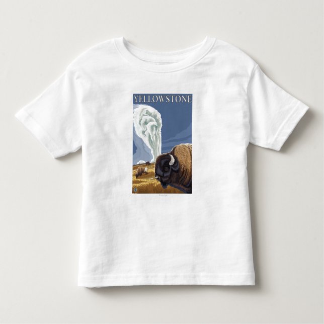 YellowstoneBison with Old Faithful Toddler T-Shirt (Front)