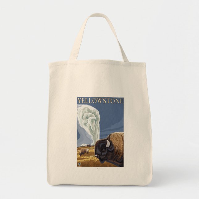 YellowstoneBison with Old Faithful Tote Bag (Front)