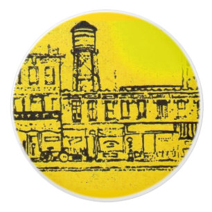 Yellowville houses and homes and water tower ceramic knob