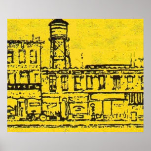 Yellowville houses and homes and water tower poster