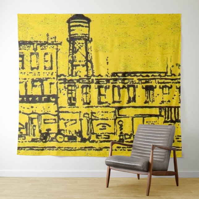 Yellowville houses and homes and water tower tapestry (In Situ (Horizontal))