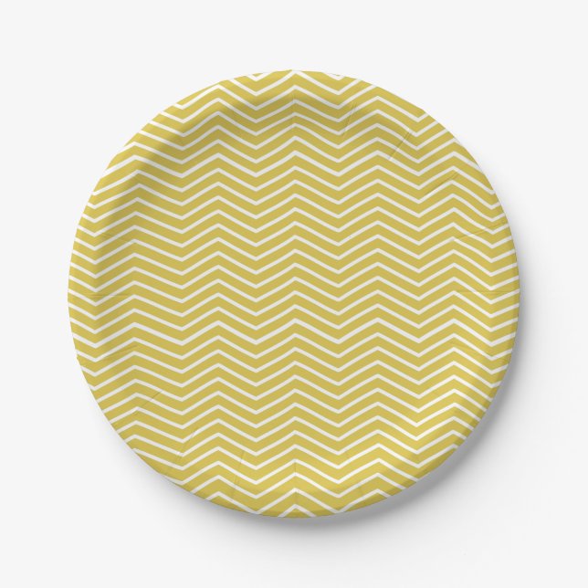 Yelow and White Chevron Pattern Paper Plates (Front)