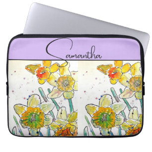 Yelow Daffodil Watercolor Daffodils Floral Flower Laptop Sleeve