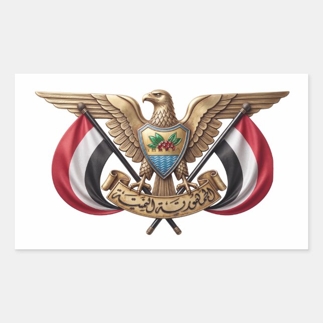 Yemen country coat arms symbol emblem flag hawk rectangular sticker (Front)