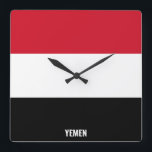 Yemen Flag Dazzling Patriotic Square Wall Clock<br><div class="desc">Yemen Flag Dazzling Patriotic Square Wall Clock in the colours and the elements of the Yemen national flag covering the front of the clock. National flag colours are complemented with the text "Yemen" on the bottom. Text is fully customisable using "Customise it!" feature. Feel free to change it, remove it...</div>