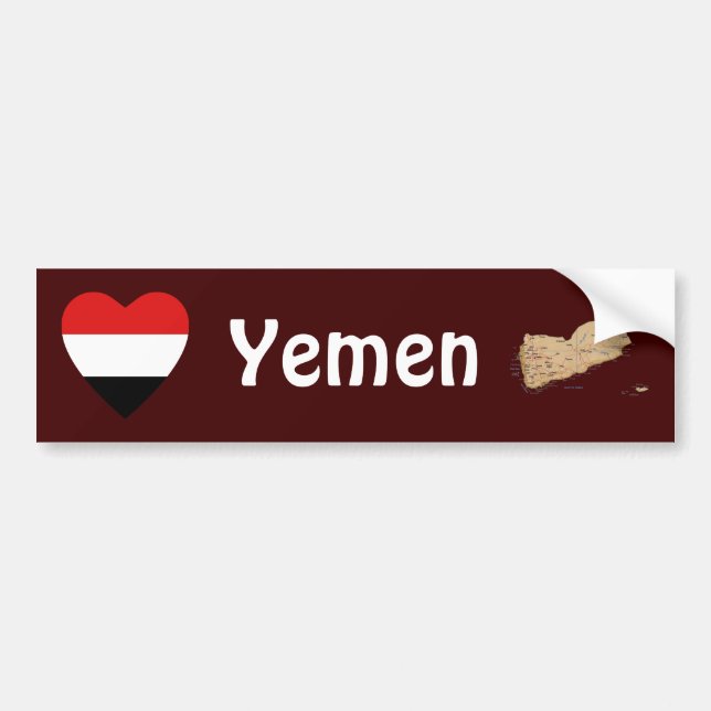 Yemen Flag Heart + Map Bumper Sticker (Front)